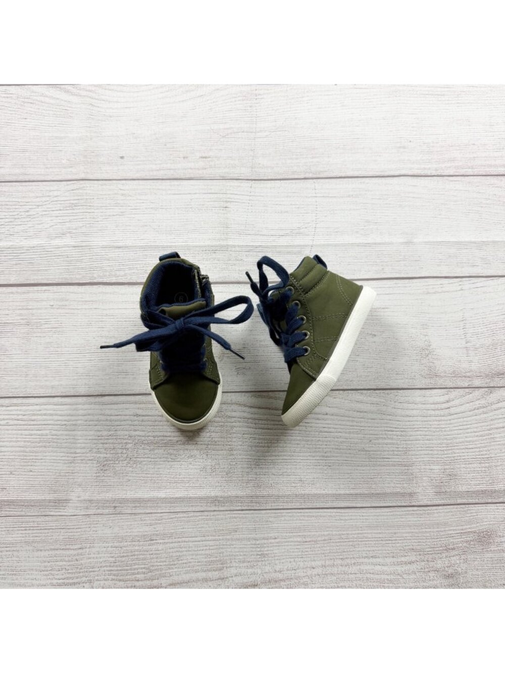 Cat & Jack Lace Up High Top Sneakers Olive Green Navy Toddler Casual Shoes 6 - Picture 1 of 6